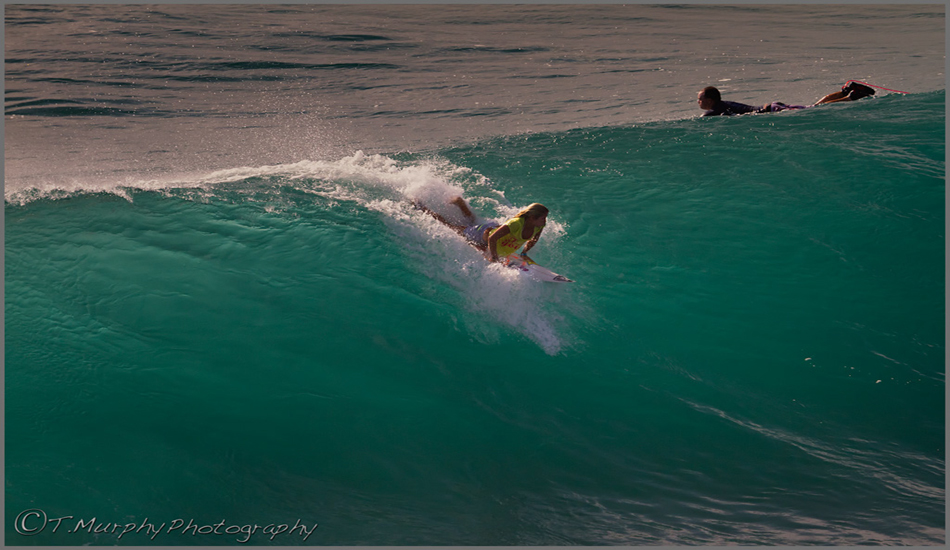Even the girls surf better than you in paradise. LeAnn Curren dropping into the track. Racetrack, Uluwatu Bali
